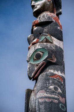 Detail of totem pole in Sitka, Alaska.
