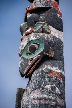 Detail of totem pole in Sitka, Alaska.