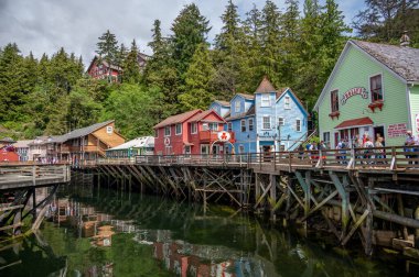 Ketchikan, Alaska - July 29, 2022: Famous Creek Street national historic site in the heart of Kethickan.