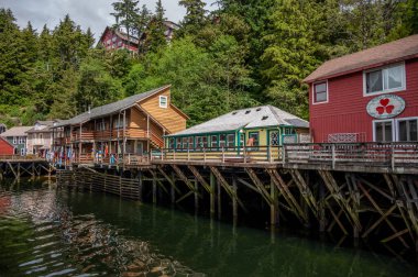 Ketchikan, Alaska - July 29, 2022: Famous Creek Street national historic site in the heart of Kethickan.