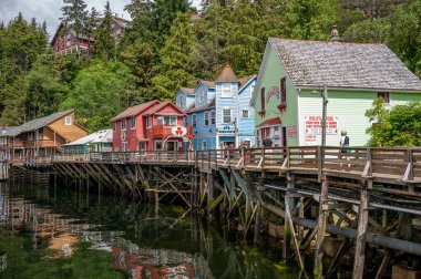 Ketchikan, Alaska - July 29, 2022: Famous Creek Street national historic site in the heart of Kethickan.