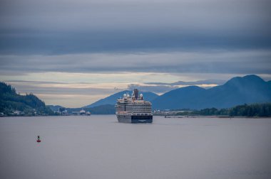 Ketchikan, Alaska - July 29, 2022: Holland America's Nieuw Amsterdam steaming into Ketchikan, Alaska.
