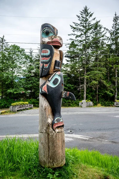 Saxman Alaska July 2022 Tlinget Totem Poles Long House Traditional — 스톡 사진