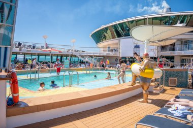 British Columbia - July 30, 2022:  Pool deck on the Serenade of th Seas.