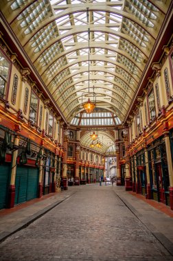 London, UK - August 21, 2022: Inside London's amazing Leadenhall Market before business open.