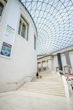 London, Uk - August 21, 2022:  Wide angle view of the Inside the Great Hall of the British Museum.