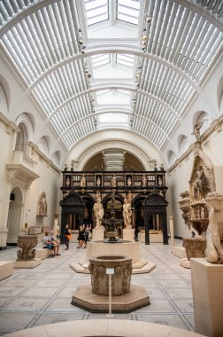 London, UK - August 24, 2022: Exhibits inside the Victoria and Albert Museum in the Kensington area of London.