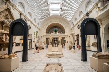 London, UK - August 24, 2022: Exhibits inside the Victoria and Albert Museum in the Kensington area of London.