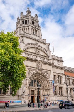 London, UK - August 24, 2022: Exterior detail on the Victoria and Albert Museum in the Kensington area of London.