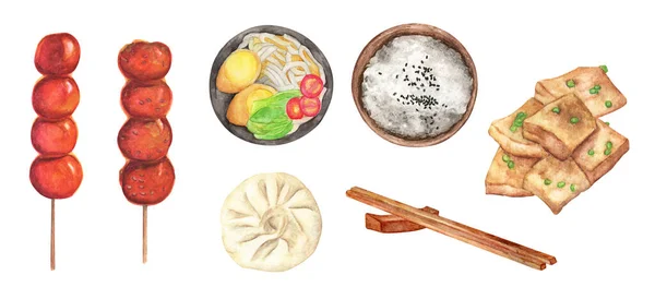Ręcznie Rysowane Azjatyckie Jedzenie Festiwal Ilustracja Akwarela — Zdjęcie stockowe