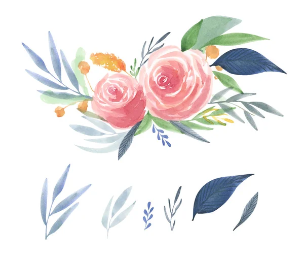 Conjunto Ramo Floral Conceito Casamento Com Flores Perfeito Para Cartões — Fotografia de Stock