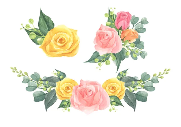 Conjunto Ramo Floral Conceito Casamento Com Flores Perfeito Para Cartões — Fotografia de Stock