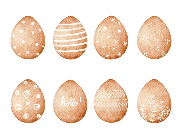 Conjunto Ovos Páscoa Pintados Isolado Fundo Branco Ilustração Aquarela — Fotografia de Stock