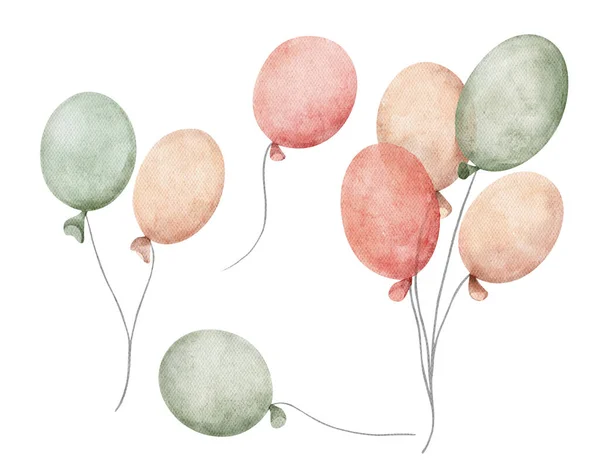 Set Colorful Balloons Isolated White Background Watercolor Illustration — Stock Photo, Image