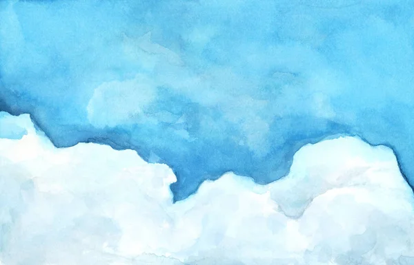 Ciel Bleu Avec Nuages Aquarelle Illustration Dessinée Main — Photo