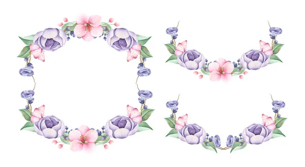 Квіткові Пучки Акварельний Стиль Весільних Букетів Ізольовані Білому Тлі Романтична — стокове фото