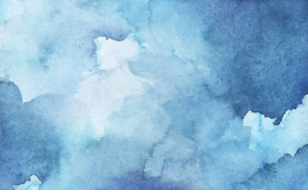 Hand Painted Watercolor Blue Background Abstract Cloudy Sky Concept Color — Photo