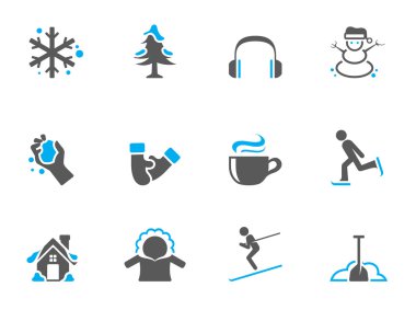 Winter icons in duo tone colors clipart