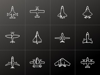 Airplane silhouette icons in metallic style