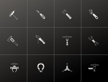 Bicycle tools icon series in metallic style clipart