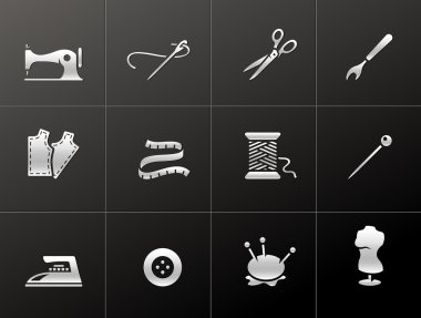 Sewing icons in black & white clipart