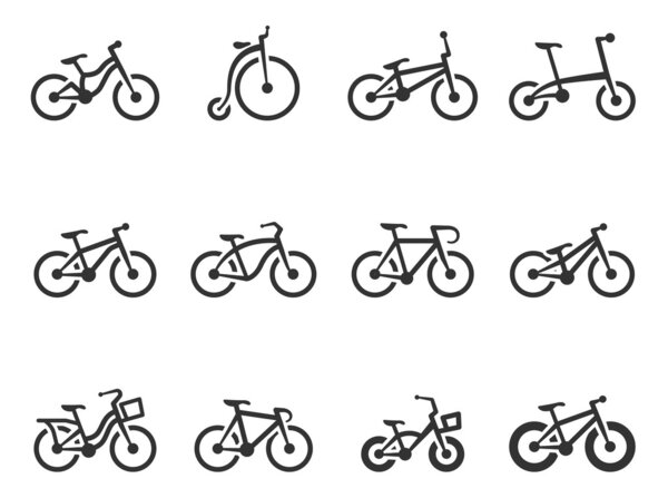 Иконки велосипедного типа одного цвета

