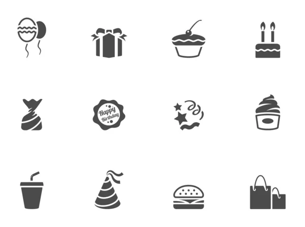 Icônes d'anniversaire en noir et blanc — Image vectorielle