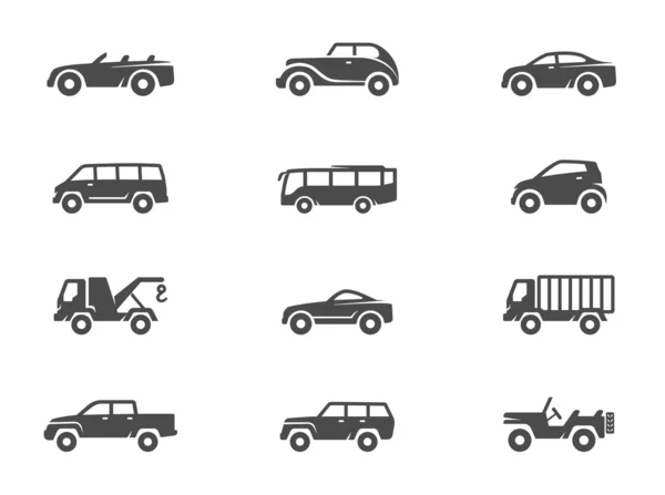 Черно-белые иконки автомобилей — стоковый вектор