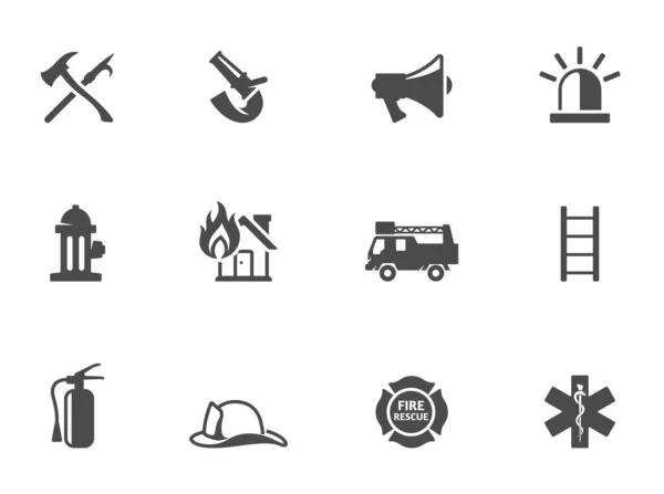 Iconos de bomberos en blanco y negro — Vector de stock