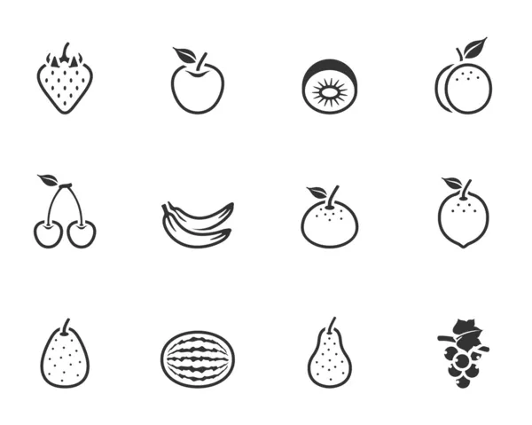 Iconos de fruta fresca en un solo color — Vector de stock