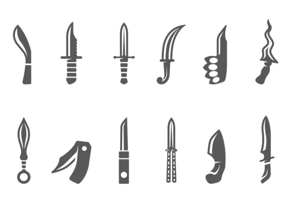 Iconos de cuchillo en blanco y negro — Vector de stock