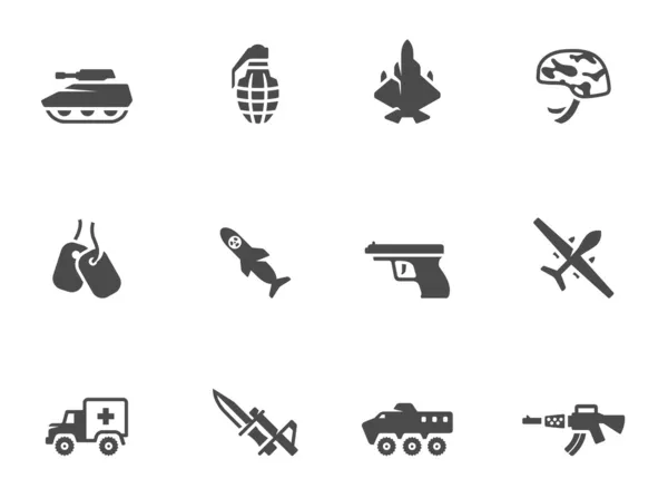 Iconos militares en blanco y negro . — Vector de stock