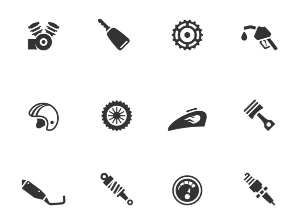 Iconos de piezas de motocicleta en un solo color — Vector de stock