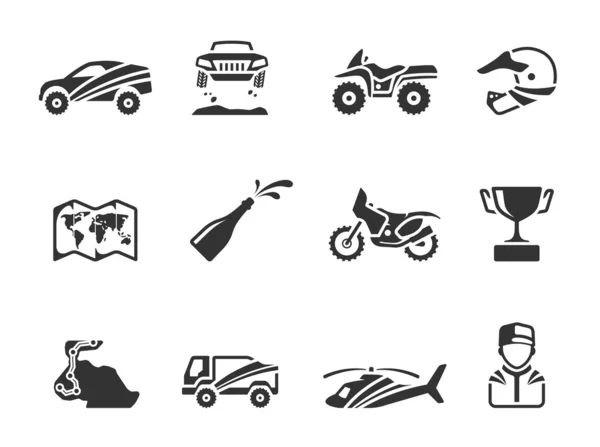 Iconos relacionados con Rally en un solo color — Vector de stock