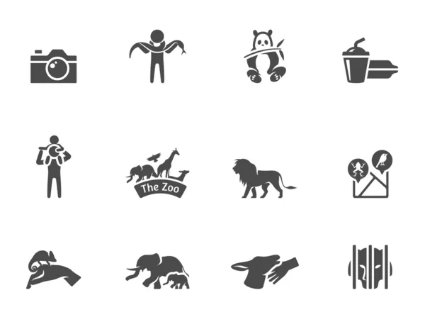 Iconos del zoológico en blanco y negro — Vector de stock