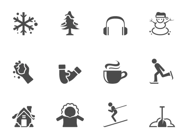 Winter icons in single color — Stock Vector