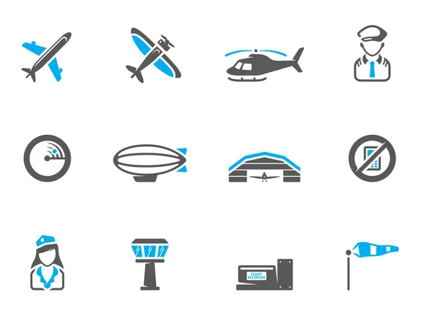 Iconos de aviación en tonos dúo . — Vector de stock