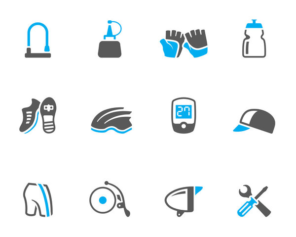Bicycle accessories icons series in duo tone colors.