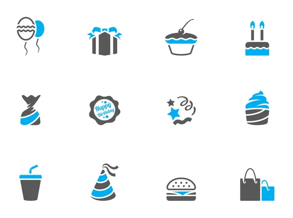 Birthday icons in duo tone colors. — Stock Vector