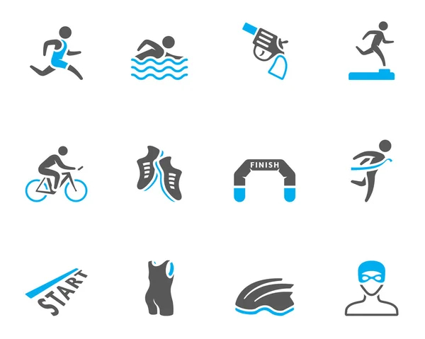 Triatlon icon sorozat a duó hang színek — Stock Vector