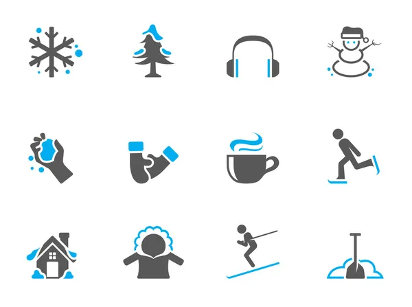 Winter pictogrammen in duo toonkleuren — Stockvector