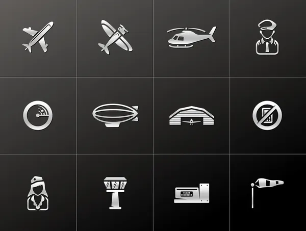 Aviation icons in metallic styles — Stock Vector