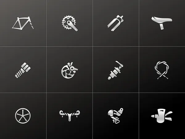 Bicycle part icons series in metallic style — Stock Vector