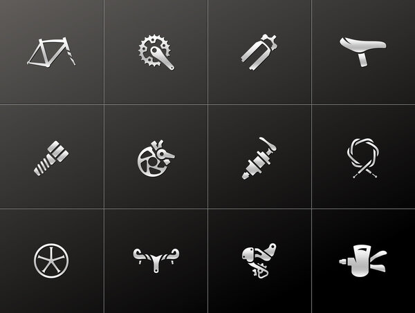 Bicycle part icons series in metallic style