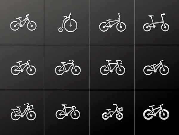 Fiets type pictogrammen in metalen stijl — Stockvector