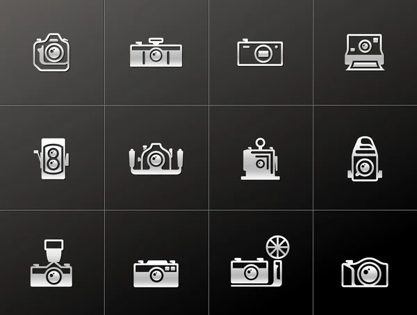 Kamera ikoner i metalliska stil. — Stock vektor
