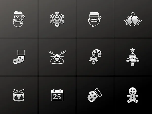 Serie di icone natalizie in stile metallico — Vettoriale Stock