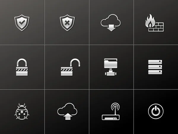 Computer network pictogram serie in metalen stijl — Stockvector