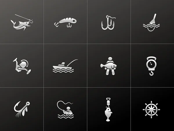 Fishing icons in metallic style — Stock Vector