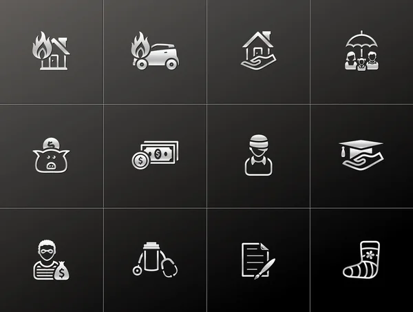 Insurance icons in metallic style — Stock Vector